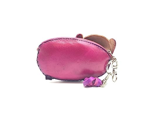 Vintage Genuine Leather 3D Animal Lamb Coin Purse With Removable Wrist Strap (Rose Pink)2