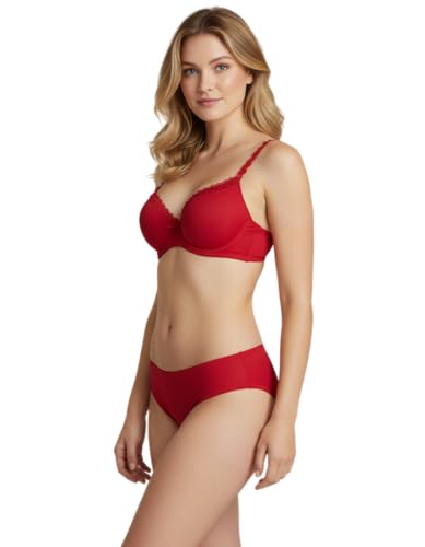 Image of M R Shopzilla Women's Underwire Premium Lycra Silk Bra and Panty Set - Seamless T-Shirt Bra with Matching Mid-Rise Panty - Smooth, Stretchable Lingerie Set for Everyday Comfort & Style