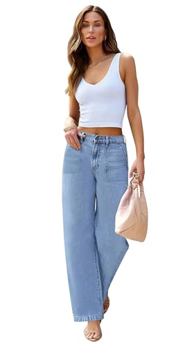 Image of Wide Leg Jeans for Women High Waist Stretch Cargo Denim Pants