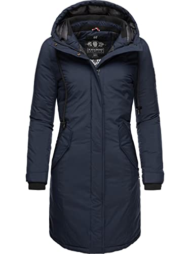 Navahoo Damen Wintermantel Winterparka mit Kapuze Letiziaa Blau Gr. M