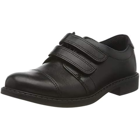 Clarks Boys' Black Leather Loafers with Riptape Cover