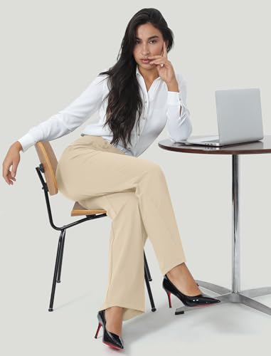 Image of Wide Leg Work Pants for Woman Stretchy Office Slack Dress Pants Business Trousers with Pockets