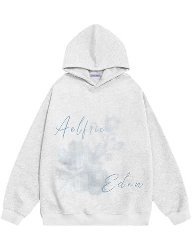 Aelfric Eden Blurring Flower Print Hoodie Womens Oversized Graphic Hoodies Y2K Floarl Solid Pullover Sweatshirt Light Gray Large