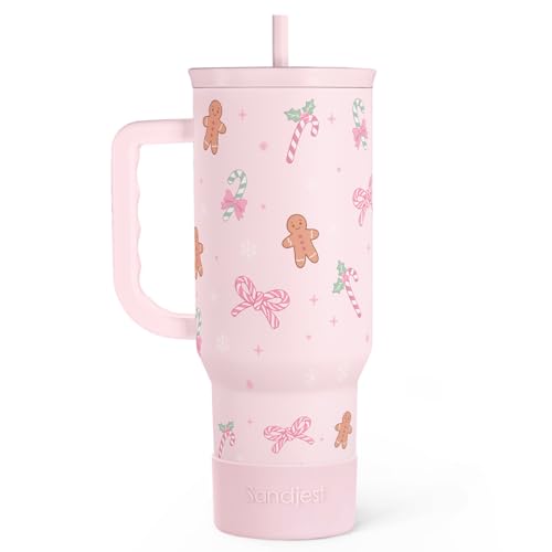 Image of SANDJEST Christmas Theme 40oz Slider Tumbler with Handle and Straw - Insulated Stainless Steel Travel Coffee Mug for Women Girls, Gift for Birthday Xmas