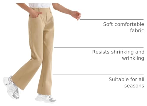 Image of Girls Flare Dress Pants, Bootcut School Uniform Slacks Size 6-15 Years | Half Elastic Waistband, Mock Fly, Belt Loops and Side Pockets for School Uniforms and Everyday Wear
