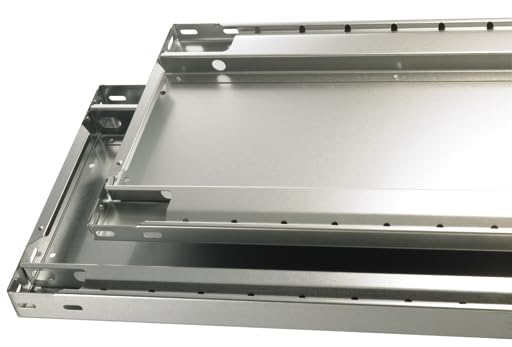 Grundregal, Fachbodenregal Stecksystem MULTIplus250, 3000 x 750 x 400 mm (HxBxT), 7 Fachböden, Kreuzstrebe, RAL 5010 enzianblau/verzinkt/verzinkt