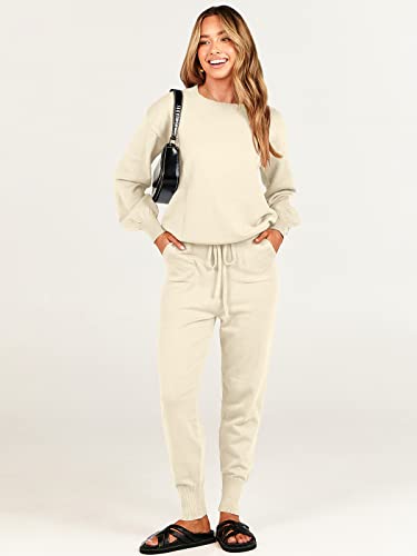 Anrabess Women Two-Piece Sweater Outfits Sets Lounge Comfy Sets Long Sleeve Pants With High Waisted Apricot B4Ci02-Fenxing-M #TOP4