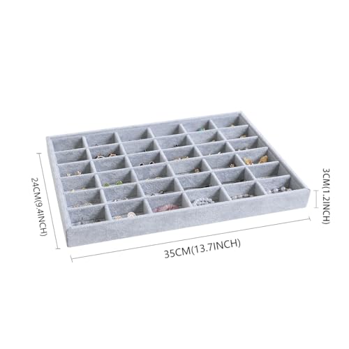 Image of Wudygirl 36 Grid Velvet Jewelry Tray Jewelry Organizer Earring Storage Ring Holder Display Drawer Inserts with Adjustable Divider (Gray)