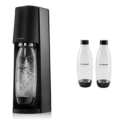Sodastream Terra Sparkling Water Maker Machine - Black + 2 Pack 1L BPA Free Water Bottle for Carbonated Drinks