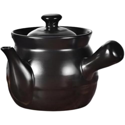 Aoasious 伝統的セラミック薬鍋 煎薬ポット 煎じ器 土鍋 漢方の煎じや薬膳スープに 家庭用 健康管理に最適 保温耐熱 使いやすい取っ手付き (3.0L,ブラック)