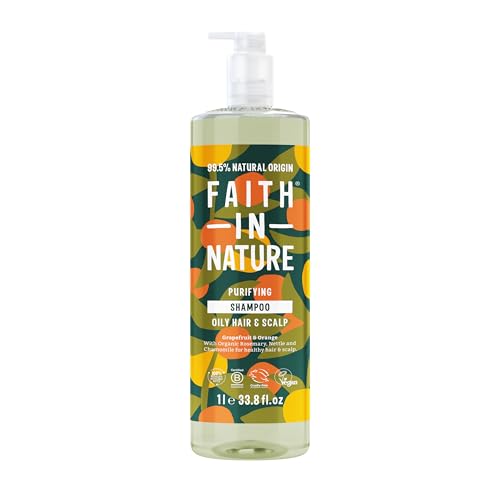 Faith In Nature 1L Natural Grapefruit & Orange Shampoo Purifying For Oily Hair & Scalp Vegan & Cruelty Free No SLS Silicones or Parabens Family Sized