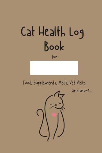 Cat Health Log Book: Easily log, track and record your cat's daily medical and wellness routine including food, meds, supplements, walks, outdoor ... as well as mood, energy, and other symptoms.