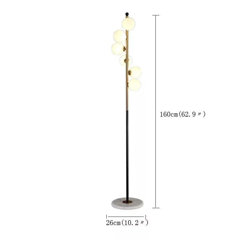 Image of Modern Black and Gold Floor Lamp, Tall Slim Design with 6 Globe Lights, 3-Color LED (Natural White, Warm White, Cool White), Stylish Standing Lamp for Living Room, Bedroom, Office