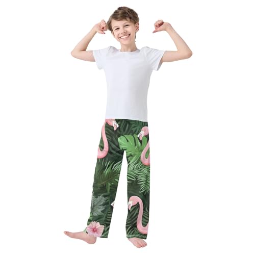 Tropical Flamingo Birds Boys Long Pants Soft Trousers Elastic Waist Kids Lounge Bottoms with Pockets S-XL2