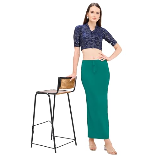 Image of DESI GIRL Satin Shimmer Stretchable Saree Shapewear Petticoat with Drawstring for Women | Mermaid fit Saree Petticoat with Side Slit for Easy Movement | Saree Shaper | Long inskirt
