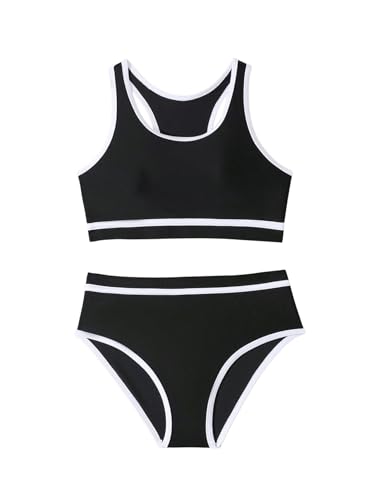 SHENHE Girl's High Waisted Bikini Sporty Racerback Swimsuit Colorblock 2 Piece Bathing Suit