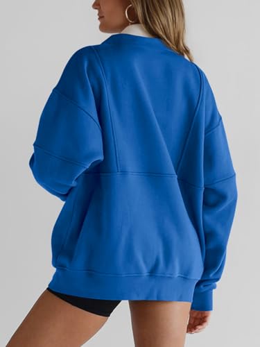 Women's Half Zip Sweatshirts Fleece Stand Collar Long Sleeve Thumb Hole Oversized Pullovers with Pockets4