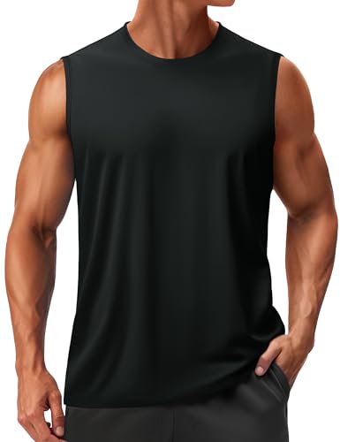 TACVASEN Mens Sleeveless Tee Shirts Workout Quick Dry Lightweight Muscle Tank Tops for Men Soft Gym Running Swimming Sleeveless Shirt Black S