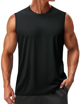 TACVASEN Men's Sleeveless Shirts Gym Tank Tops Quick Dry Breathable Soft Muscle Shirts for Men Workout Running UV Protection Sleeveless Tops Black L