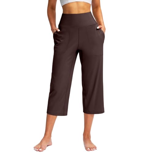 Deals of The Day Overstock Items Clearance All Prime, Capri Pants for Women Summer Casual Elastic Waist Wide Leg Cropped Trousers with Pockets Plus Size Tummy Control Yoga Capris, Brown, M, s