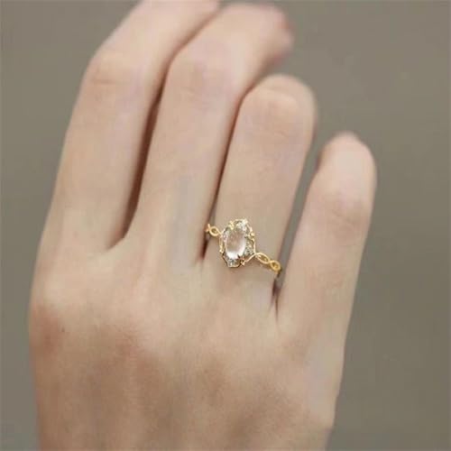 Elegant Lady's Wedding Ring with Oval Imitation Moonstone Graceful Gold Color Jewelry for Engagement2