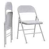 Set of 2 Folding Chairs: Grey Metal Folding Chairs That Support Up to 350 Pounds. These Portable Foldable Chairs are Perfect for Indoor and Outdoor Use
