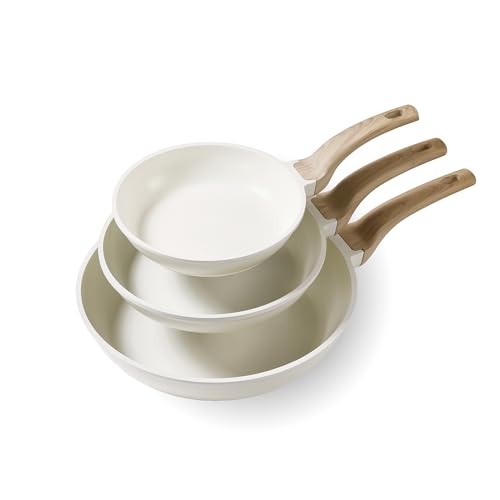 CAROTE Non Stick Frying Pans Set,Nonstick Granite Fry Pan Egg Pan Omelet Pans, Stone Cookware Chef's Pan, PFOA Free,White Granite, 8"+10"+12"