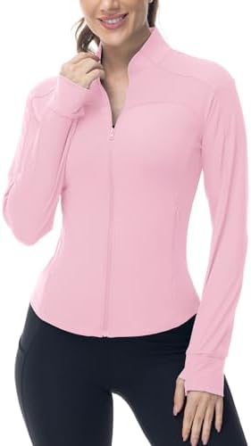 BGOWATU Women's Workout Running Jacket Lightweight Zip up Athletic Jackets Gym Yoga Tops with Zip Pockets Pink M — view 3