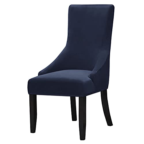KELUINA Housses de Chaise de Salle à Manger en Velours en Peluche,Housses de Chaise latérale à Oreilles hautement Extensibles, Housse de Protection de Chaise à Bras Amovible (Bleu fédéral,2 Pièces) Cover