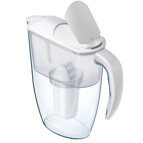 AQUAPHOR Smile Water Filter Jug - 2.9L, Fits Fridge Doors, Lightweight, Space-saving, Includes 1 x A5 350L Filter, Reduces Limescale, Chlorine, Microplastics - White