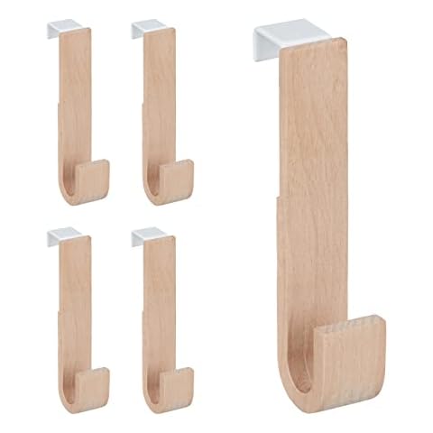 Relaxdays Juego de 5 ganchos para puerta color blanco y natural Cover