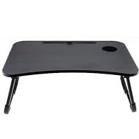 AAMEN Laptop Tables with Cup Holder & Non-Slip Surface - Foldable Coffee Rest & Gaming Notebook Stand - Black
