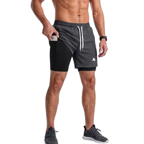Image of BOLDSHARK Men's 2 in 1 Active Dual Shorts with Inner Tights Layer | Double Layer Short for Running, Gym & Sports