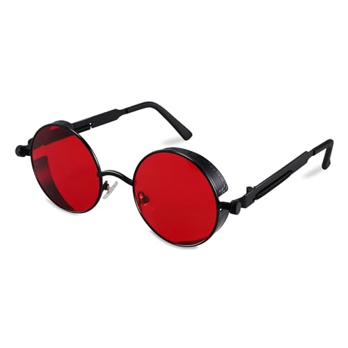 FEISEDY Lunettes de Soleil Steampunk Homme Femme Lunettes Rétro Gothiques avec Monture en Métal et Lentilles Rondes en Résine B1857