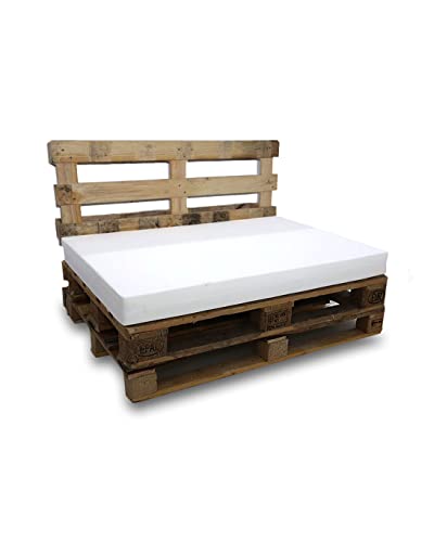 Asiento de Espuma para Sofá Palet - Microfibra Color Blanco - Densidad es D25 Media-semidura - (Dimensiones 120x80x10 cms) - Ideales para Interior y Exterior, Chill out, terrazas, Piscinas Cover