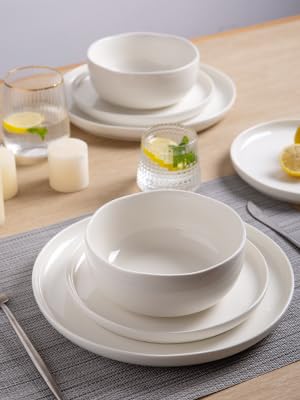 AmorArc Ceramic Dinnerware Sets, Wavy Rim Stoneware Plates and Bowls Sets, Highly Chip and Crack Resistant | Dishwasher & Microwave Dishes set, Service for 4 (12pc)