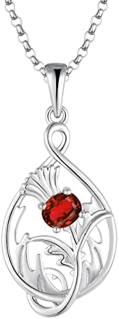 JO WISDOM Scottish Thistle Necklace,925 Sterling Silver Celtic Scotland Flower Outlander Pendant Necklace with Oval 4 * 5mm 3A Cubic Zirconia,Jewelry for Women