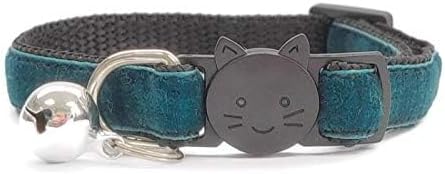 Velvet Cat Collars with Bell | Quick Safety Release Breakaway Buckle | Handmade in the UK | Available in Cat & Kitten Size | Emerald Green Velvet