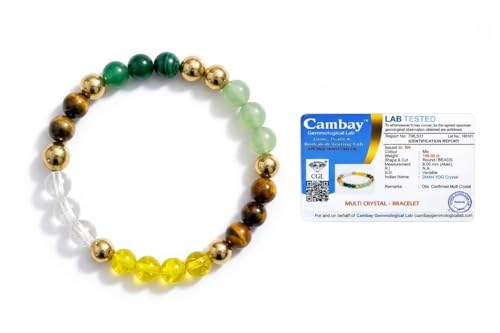 Image of BinsAura Dhan Yog Bracelet for Wealth, Prosperity & Success | Pyrite, Citrine, Tiger Eye, Green Aventurine & Hematite Crystal Bracelet for Men & Women | Adjustable 8mm Beads