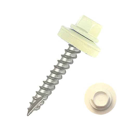 EAGLE 1 Metal Roofing Screws #10 - Painted Hex Head Self-Tapping Screws with EDPM Rubber Washer for Metal to Wood, Vinyl, Small Sheet Metal - Free Magnetic Driver (Light Stone, 2 Inch, 250)