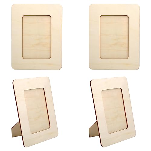 DIY Wooden Picture Frame, 4 Pack Square Photo Frames for Wall Decor, Handmade Craft Set, Mosaic Frame for Kids, Paintable & Decoratable, 8x6 inch, Ideal for Multiple Pictures