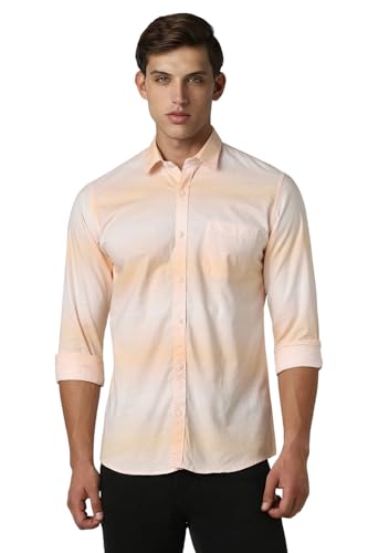 Image of Peter England Mens Cotton Slim Fit Full Sleeve Casual Summer Ombre Shirt|Pin-Point