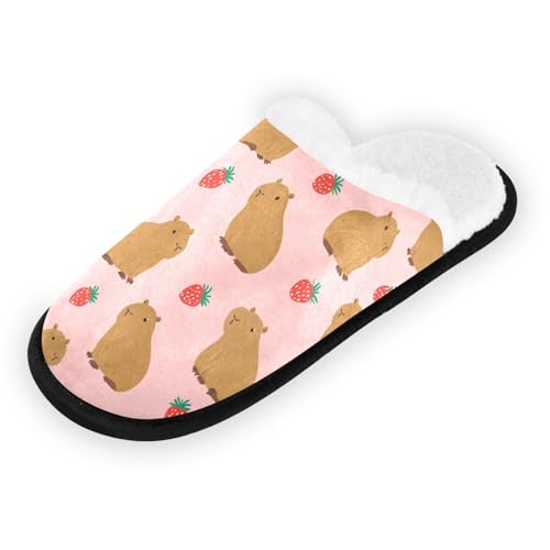 Red Strawberry Capibara Slippers For Women Men Soft Memory Foam Non-Slip Animal Winter Indoor House Shoes Travel Slipper2