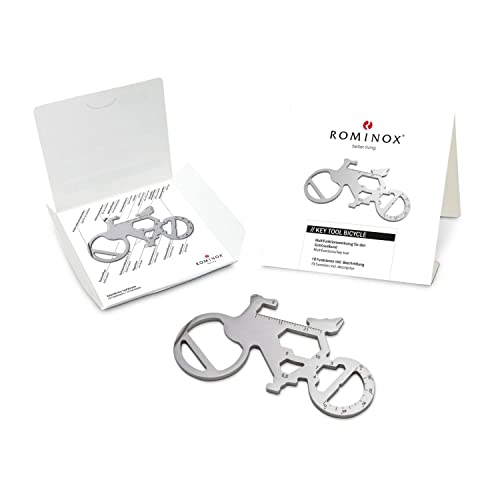 Geschenkartikel: ROMINOX Key Tool Bicycle, 19 Funktionen, Schlüsselanhänger Fahrrad, Mountainbike, Gravel Bike, Edelstahl Multitool inkl. Funktionsbeschreibung, Multifunktionswerkzeug für unterwegs