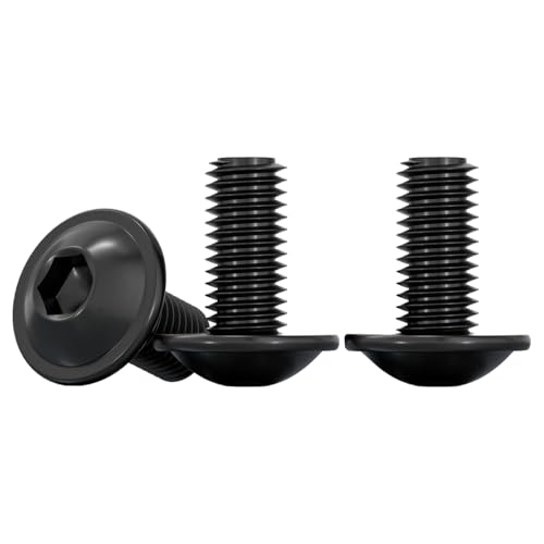 Drenky Tornillos de Acero Inoxidable A2 V2A, M6x12mm Tornillo de Cabeza Alomada con Brida Y Hexágono Interior Tornillo a Máquina con Brida Totalmente Rosca Métrica con Brida, 20 Piezas, Negro