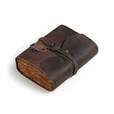 Vagalore Dark Brown Vintage Journal | Leather Diary for Men & Women | Unlined 200 Deckle-Edged Pages | Wrap Band with Key | Ideal for Writing, Journaling & Sketching (6 × 8)