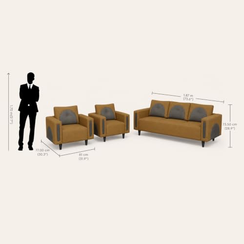 Image of Interio by Godrej Cresco 5-Seater Fabric Sofa Set (3+1+1) | 3-Year Warranty, Solid Wood, Camel and Taupe