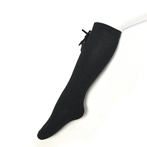 allydrew 4 Pack Knee High Princess Socks with Bow for Girls - Pink, White, Gray & Black4