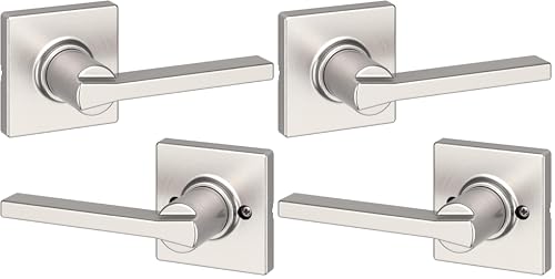 Image of Kwikset Casey Interior Passage Door Handle, Lever for Closet and Hallway Doors, Reversible Non-Locking Handle Lever, Satin Nickel, with Microban Protection (Pack of 2)