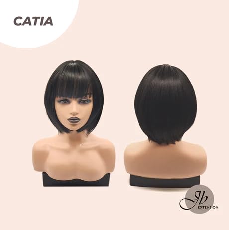 Miniatura 6 de CATIA - Peluca corta de corte Bob con flequillo, pelucas rectas sin pegamento para mujer, pelucas sintéticas naturales para uso diario (pelucas de
